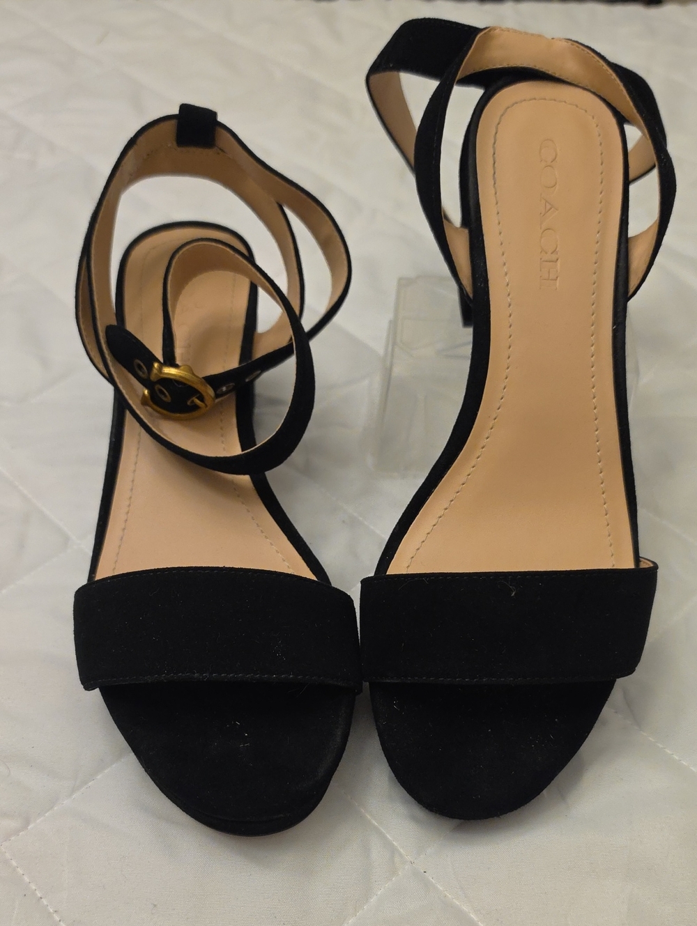 Women's Coach Black Suede Open-Toe Ankle-Strap Sandals